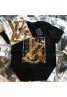 ルイヴィトン風 女性Tシャツ 黒白プリント レディース T-shirt 単色 LV 半袖ブランド 綿 カレッジ风 ファッション通販 シンプル ミニマリストトップス オシャレ 若者愛用 