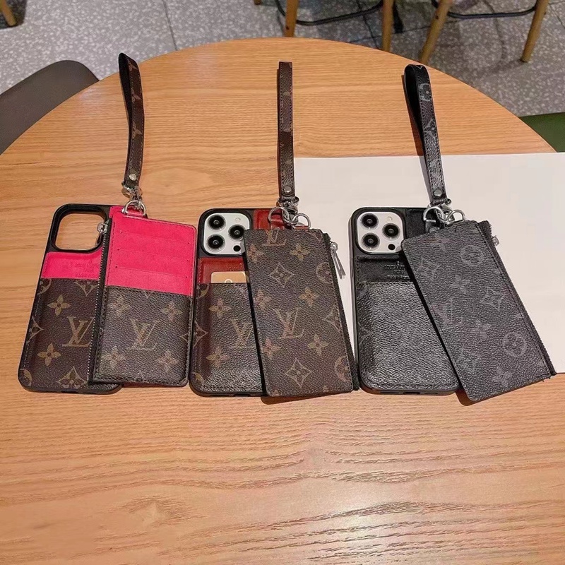 LV ルイ.ヴィトン ハイブランド iPhone 14/14 Pro/14 Pro Maxケース かわいい レザー製 カード入れ ストラップ付き 財布型